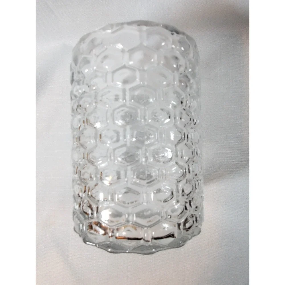 Clear Textured Glass Vase/Utensil Holder Honeycomb‎ Hex Pattern 6